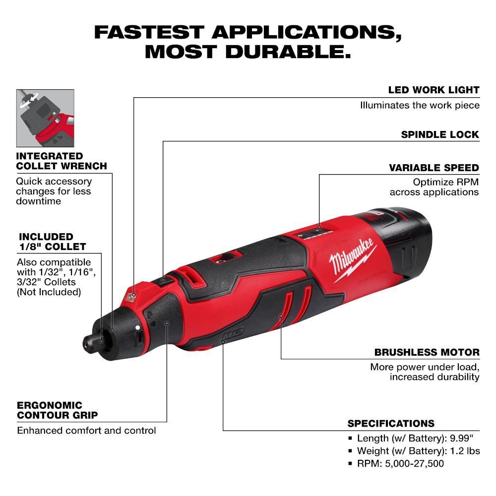 Milwaukee M12 Brushless Rotary Tool Kit, large image number 3