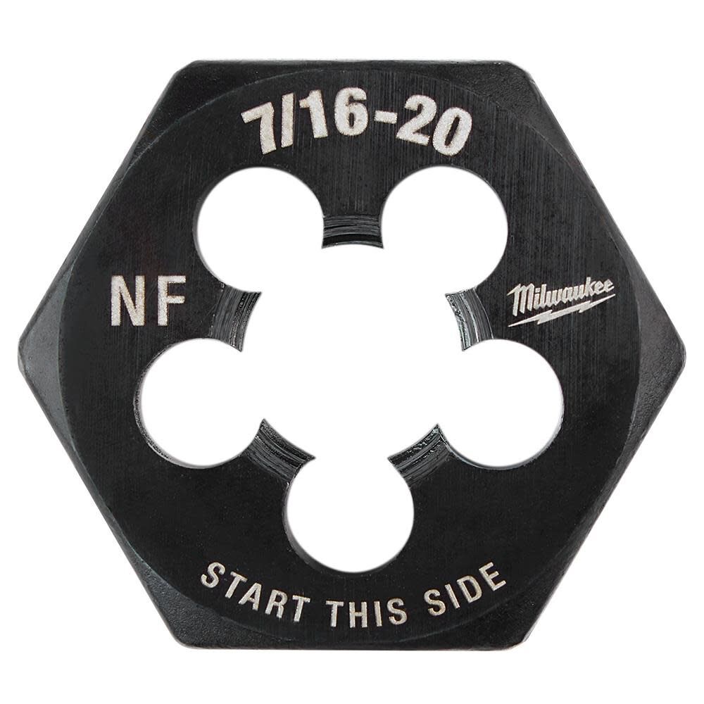 Milwaukee 7/16 in -20 NF 1-Inch Hex Threading Die, large image number 1