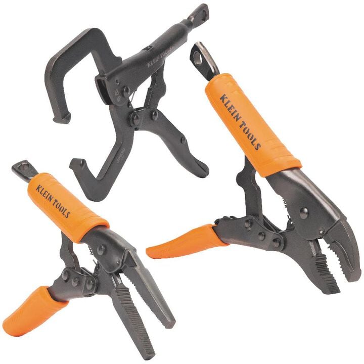 Klein Tools 3-Piece Locking Pliers Set, C-Clamp, Long Nose, and Curved Jaw