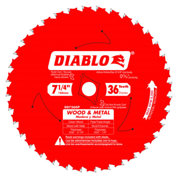 Diablo Tools 7-1/4 inch x 36 Tooth C-ATB Wood & Metal Cutting Circular Saw Blade with 5/8 inch Diamond Arbor