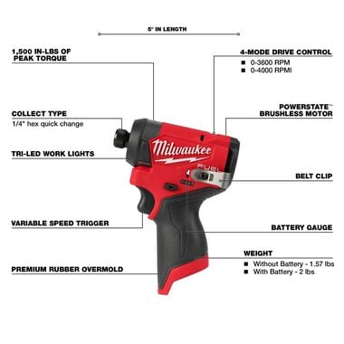 Milwaukee M12 FUEL 1/4inch Hex Impact Driver Reconditioned (Bare Tool), large image number 3