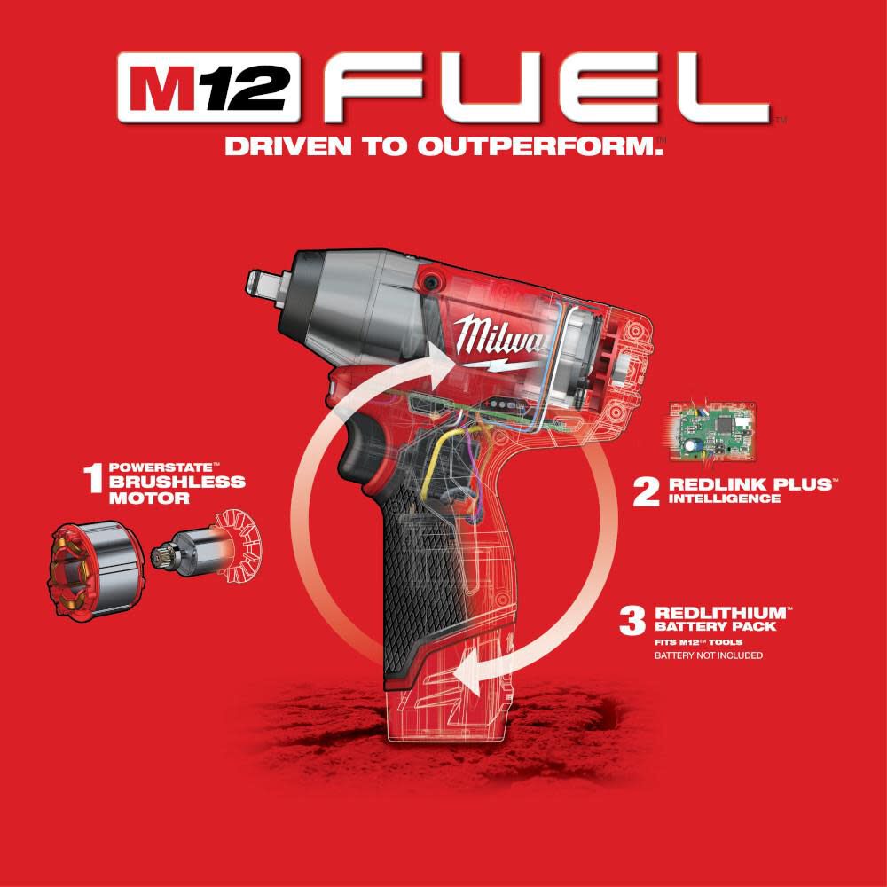 Milwaukee M12 FUEL 3 8 In. Impact Wrench Bare Tool 2454 20