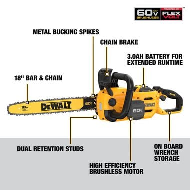 DEWALT 60V MAX Chainsaw 18inch Brushless Cordless Kit, large image number 3