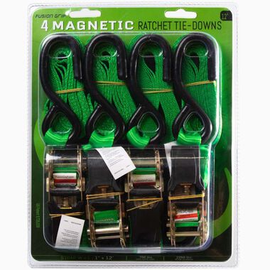Fusion Grip Ratchet Strap with Magnetic Hook 4pk, 1 Inch x 12ft