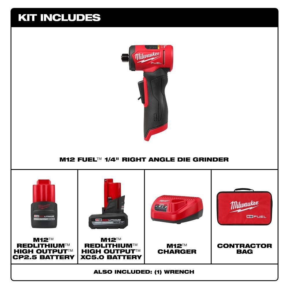 Milwaukee M12 FUEL 1/4 Inch Right Angle Die Grinder Kit, large image number 3