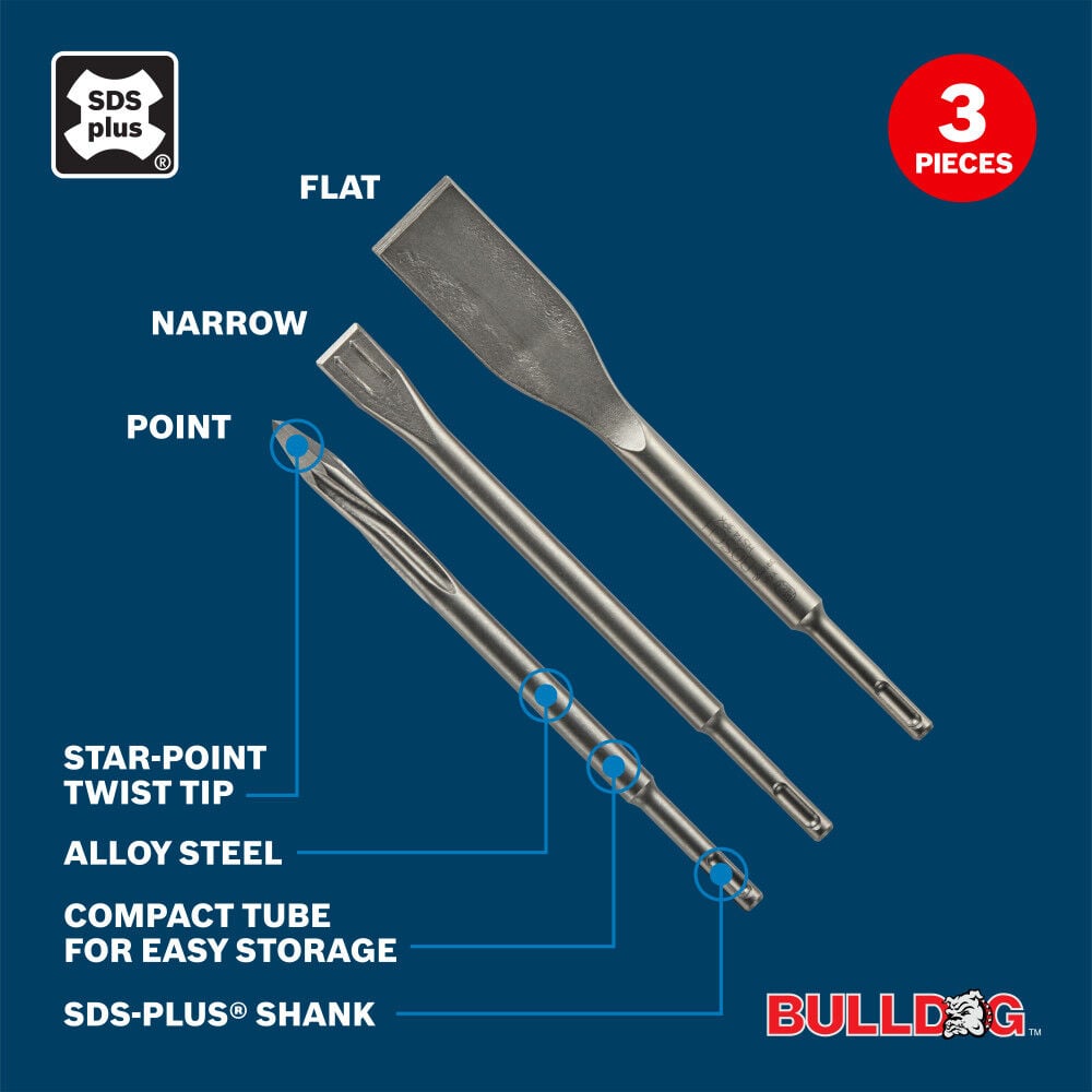 Bosch SDS-plus Bulldog Self-Sharpening Chisel Set 3pc, large image number 2