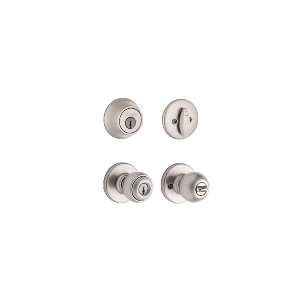 Kwikset Satin Nickel Polo Door Knob & Single Cylinder Deadbolt Set