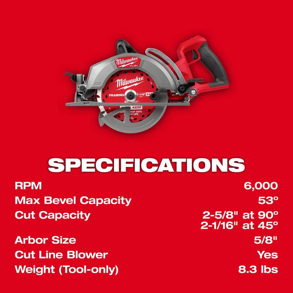 Milwaukee M18 FUEL 7-1/4 Inch Rear Handle Circular Saw (Bare Tool), large image number 7