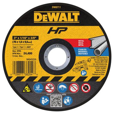 DEWALT 3 In. x 1/16 In. x 3/8 In. A60T Long Life Wheel