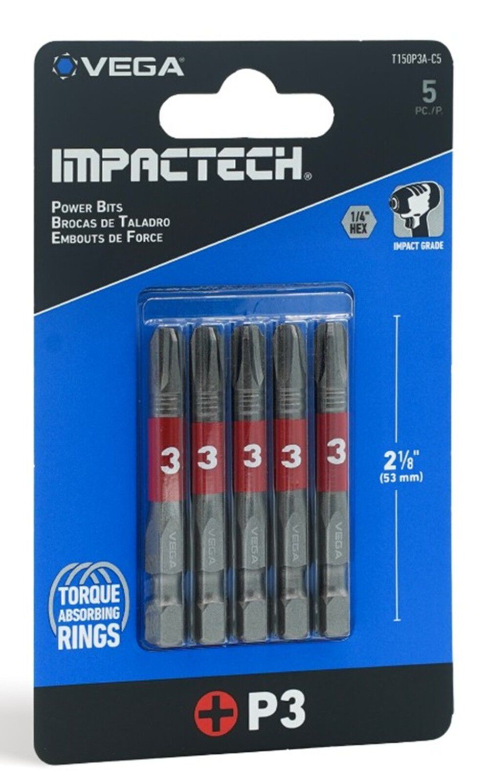 Vega Impactech Phillips #3 Bit Set 5 Pieces, large image number 1