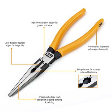 GEARWRENCH Pitbull Long Nose Pliers 8in Dipped Handle, large image number 1