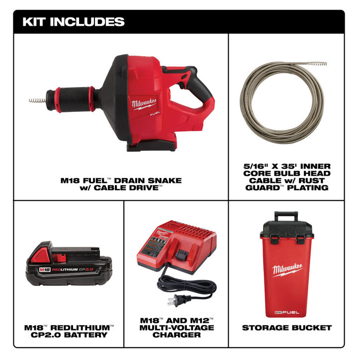 Milwaukee M18 FUEL Drain Snake W/ Cable-Drive Kit-A, large image number 3