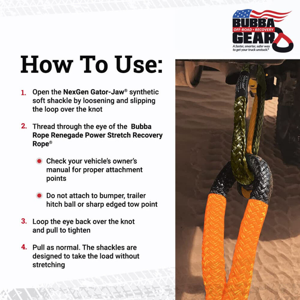Bubba Rope 3/4 Inch x 30 Ft. Blaze Orange Eye Off-Road Jeep Recovery Gear Set, large image number 2