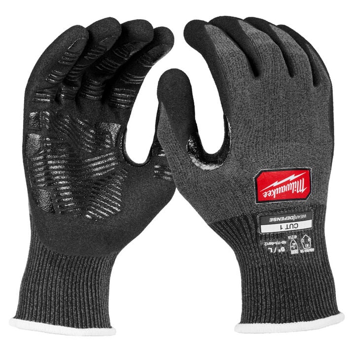Milwaukee Cut Level 1 Nitrile Dipped Gloves with WEAR-DEFENSE Protection Small