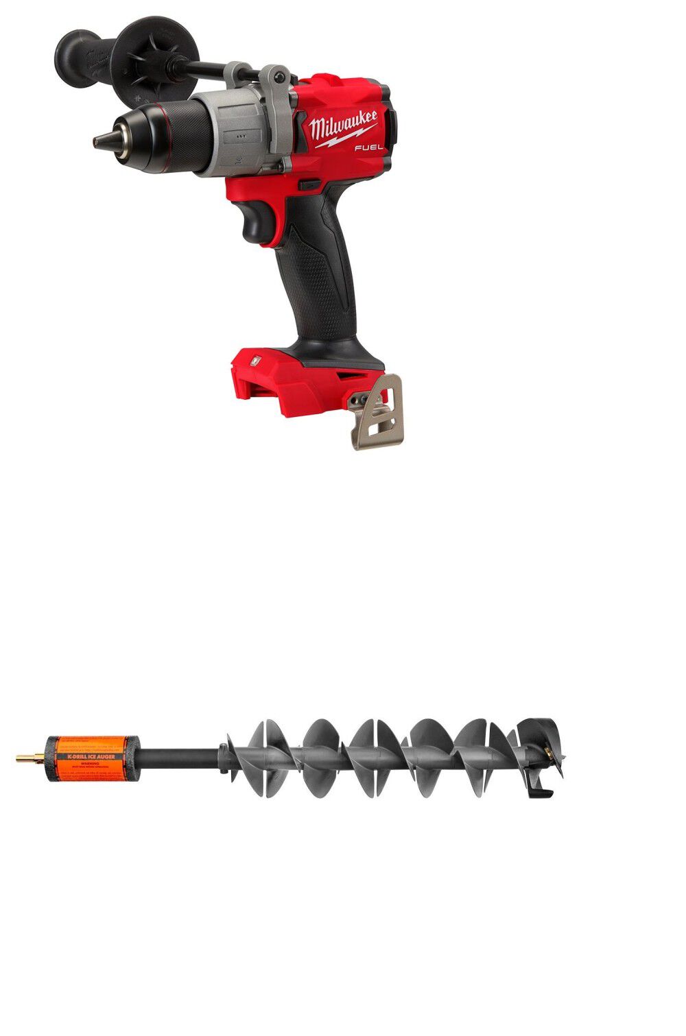 K Drill 7.5in Ice Auger with Milwaukee M18 FUEL 1 2in Drill Driver