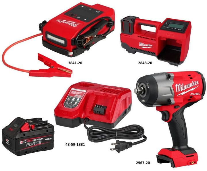 Milwaukee M18 HOTSHOT Jump Starter Starter, XC8.0 Starter Kit, Impact Wrench, Tire Inflator Bundle, large image number 1