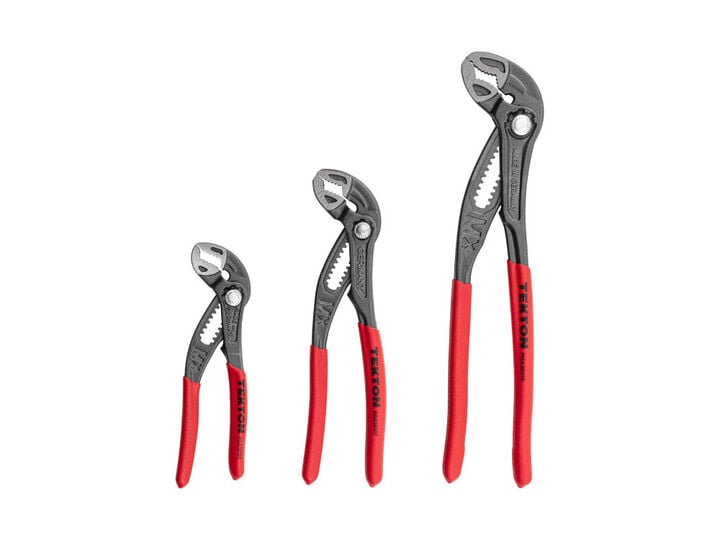 Tekton 5 Inch, 7 Inch, & 10 Inch Angle Nose Push Button Adjustable Pliers Set, 3 Pieces