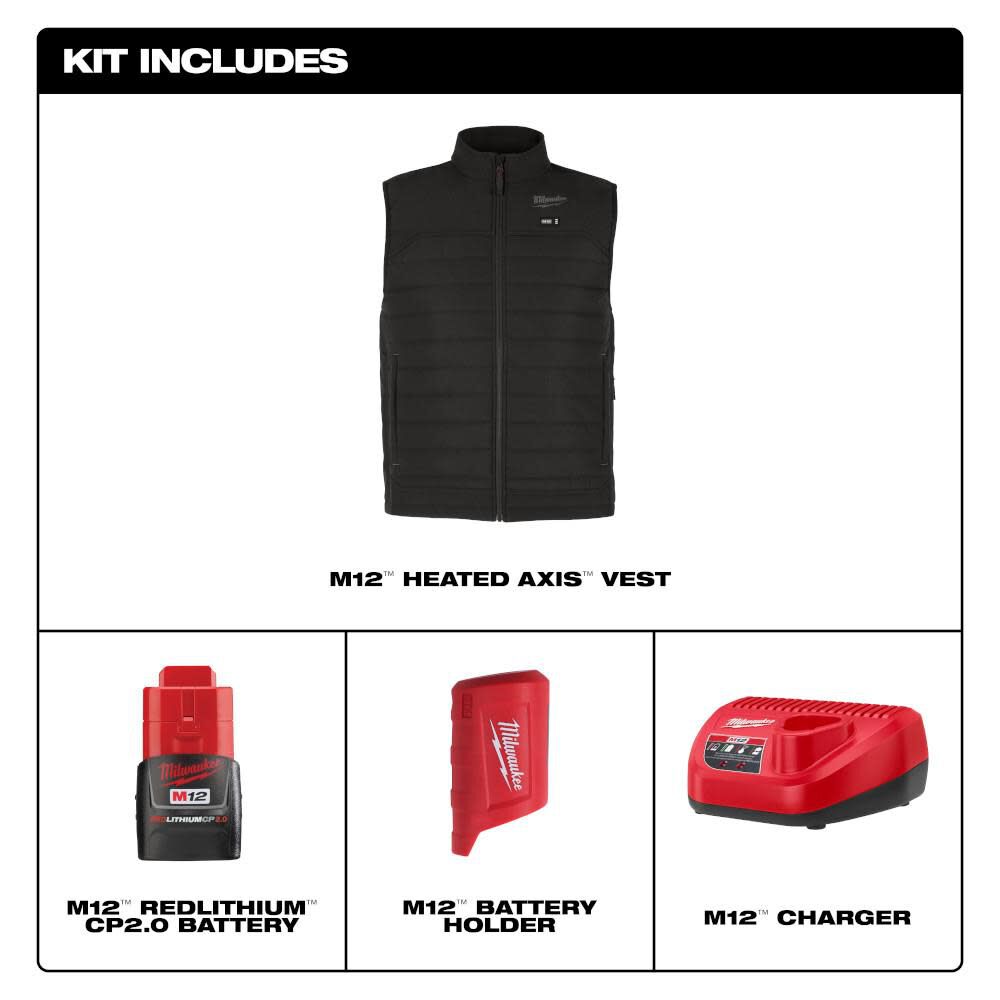 как выглядит Milwaukee M12 Heated Axis Vest Kit, Black, Xl фото