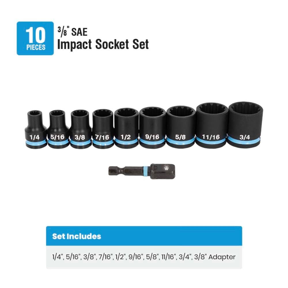Spyder 3/8 Inch Drive SAE Impact Socket Set with Adapter, 10 Pieces, large image number 8