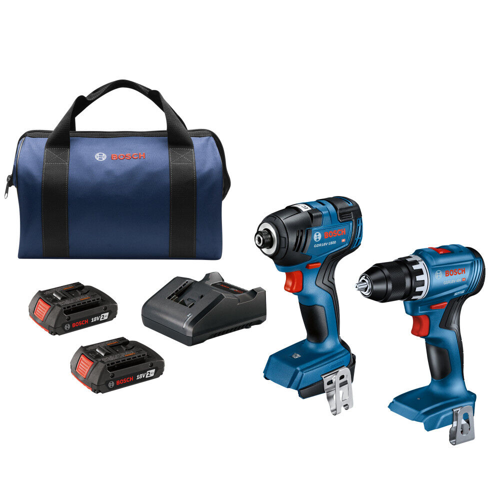 Bosch 18V 2 Tool Combo Kit with Impact Driver GDR18V-1800 Drill/Driver GSR18V-400 with 2 2Ah Batteries, large image number 1