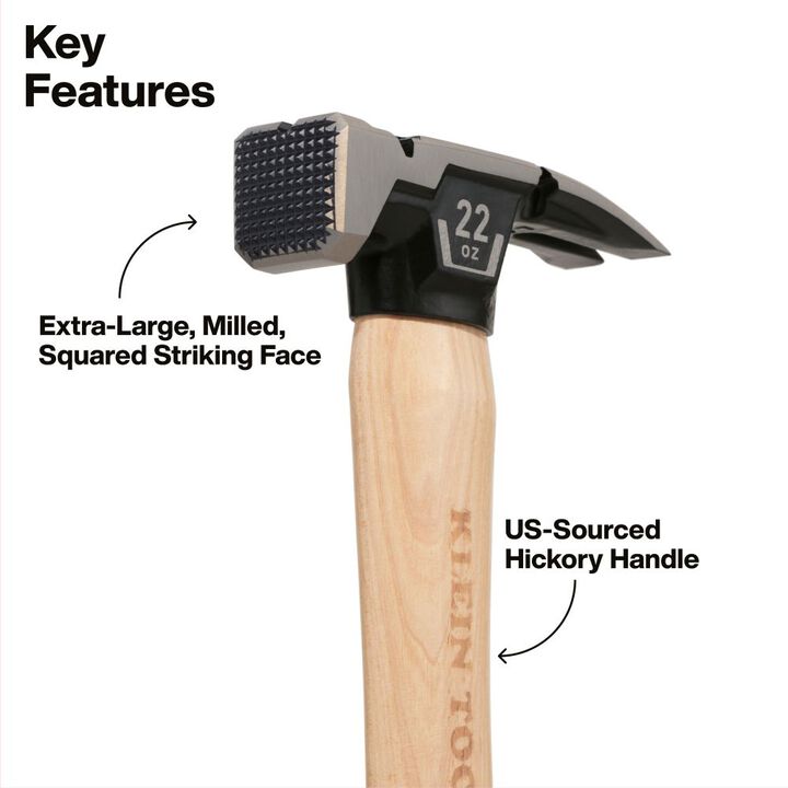 Klein Tools 22 Ounce Milled Face Hickory Handle Hammer, large image number 1