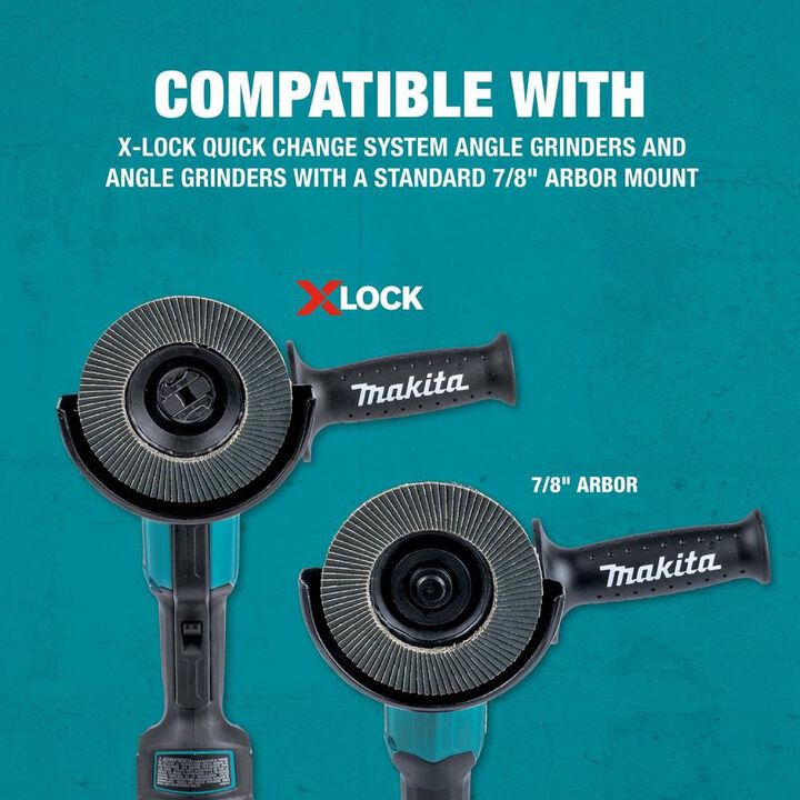 Makita X-LOCK 4 1/2in Angled Grinding and Polishing Flap Disc X-LOCK and All 7/8in Arbor Grinders 60 Grit Type 29 3pk, large image number 12