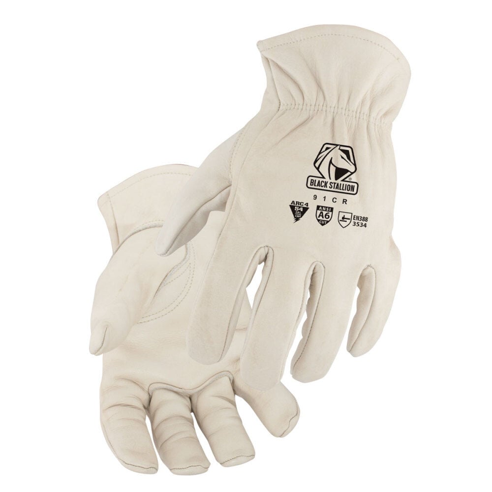 Black Stallion White A6 Cut Grain Cowhide Drivers Gloves Size XL – 91CR-XLG