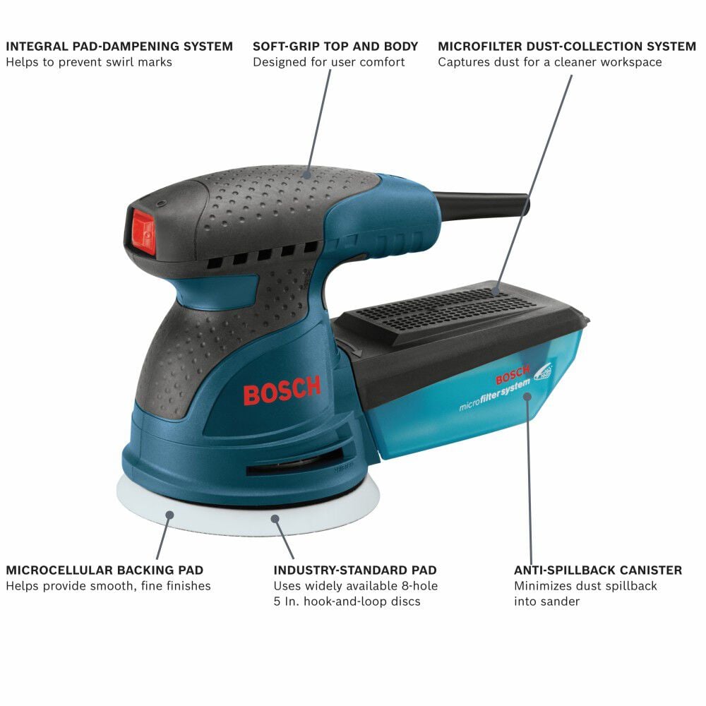 Bosch 5 Inch Single-Speed Palm Random Orbit Sander/Polisher, large image number 2