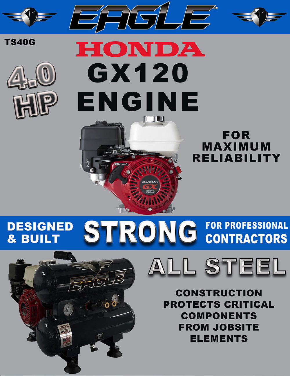 Eagle Compressor Portable Gas Twin Tanks Air Compressor 4 Gallon, large image number 3