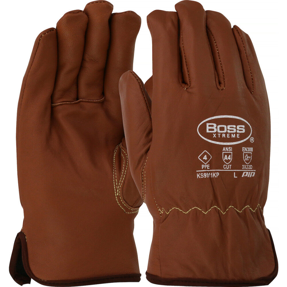 Protective Industrial Products Boss Xtreme Brown Fleece Lined Goatskin Driver Gloves 2X - KS9911KP/2XL