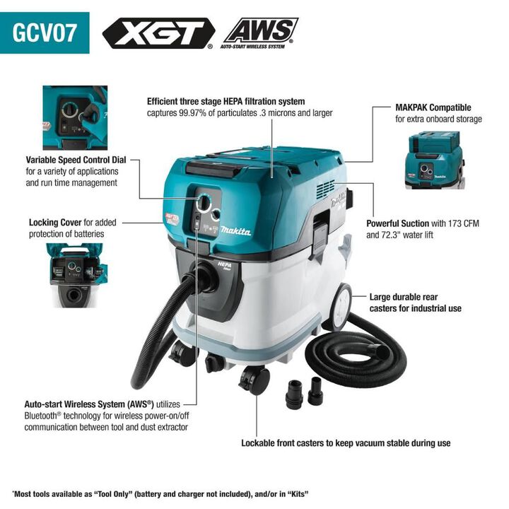 Makita 40V max X2 (80V) XGT 10 Gallon HEPA Wet & Dry Vacuum 4.0Ah Kit, large image number 16