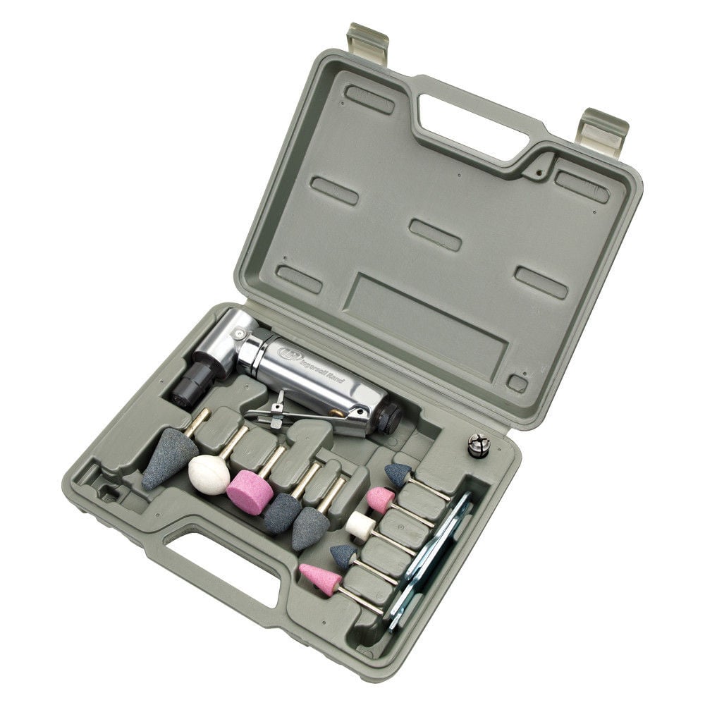 Ingersoll Rand Air Angle Die Grinder Kit 0.25 HP 21000 RPM 10 Mounted Grinding Tips - 301BK
