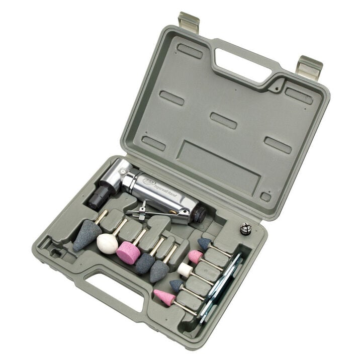 Ingersoll Rand Air Angle Die Grinder Kit 0.25 HP 21000 RPM 10 Mounted Grinding Tips