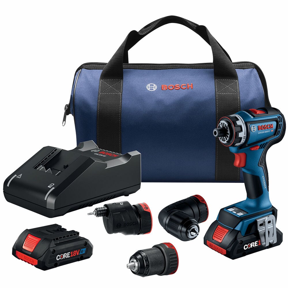 Bosch 18V Drill/Driver with 5-In-1 Flexiclick System and 2 Pack CORE18V 4 Ah Advanced Power Battery - GSR18V-800FCB24
