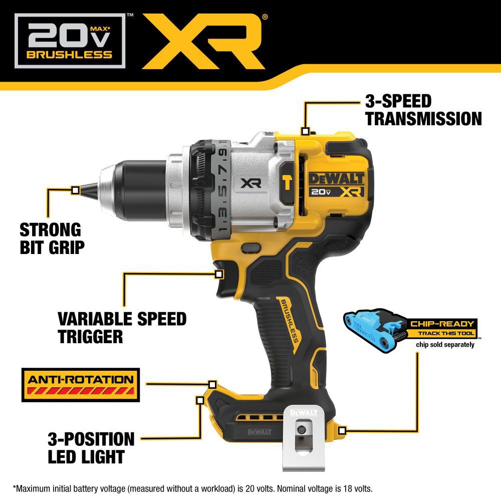 DEWALT 20V MAX XR Brushless Cordless 1 2 Inch Hammer Drill Bare Tool DCD1007B Acme Tools