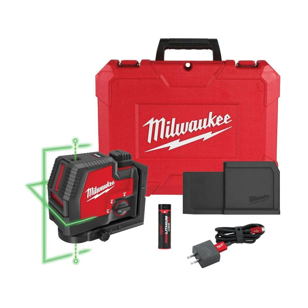 Milwaukee Green Beam Laser Cross Line Plumb Point USB Rechargeable, large image number 1