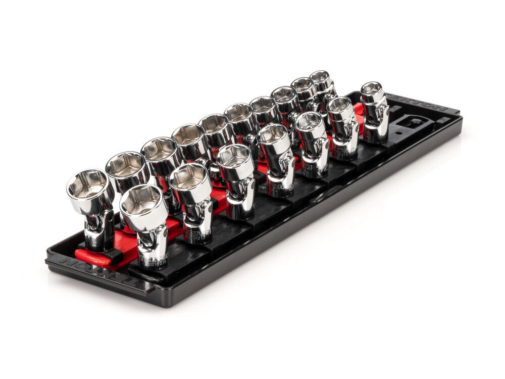 Tekton 3/8 Inch 6 Point U-Joint Socket Set, 17 Pieces (3/8-3/4 Inch, 10-19 mm) - SHD91217