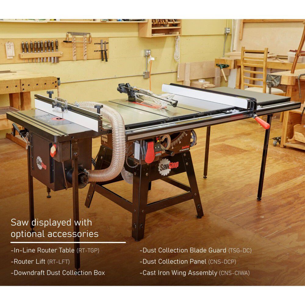 Sawstop Contractor Saw with 36in Professional T Glide Fence System Rails & Extension Table, large image number 3