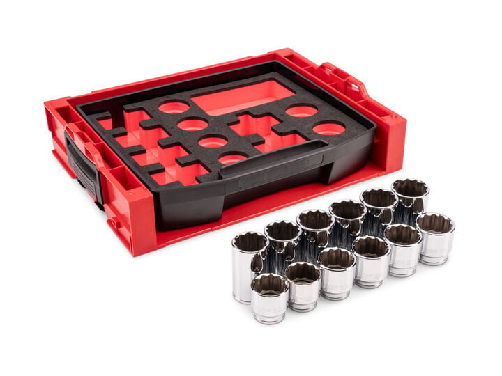 Tekton 1/2 Inch Shallow and Deep 12 Pieces Sockets, Drawer, 33-38 mm, 12 Pieces, large image number 1