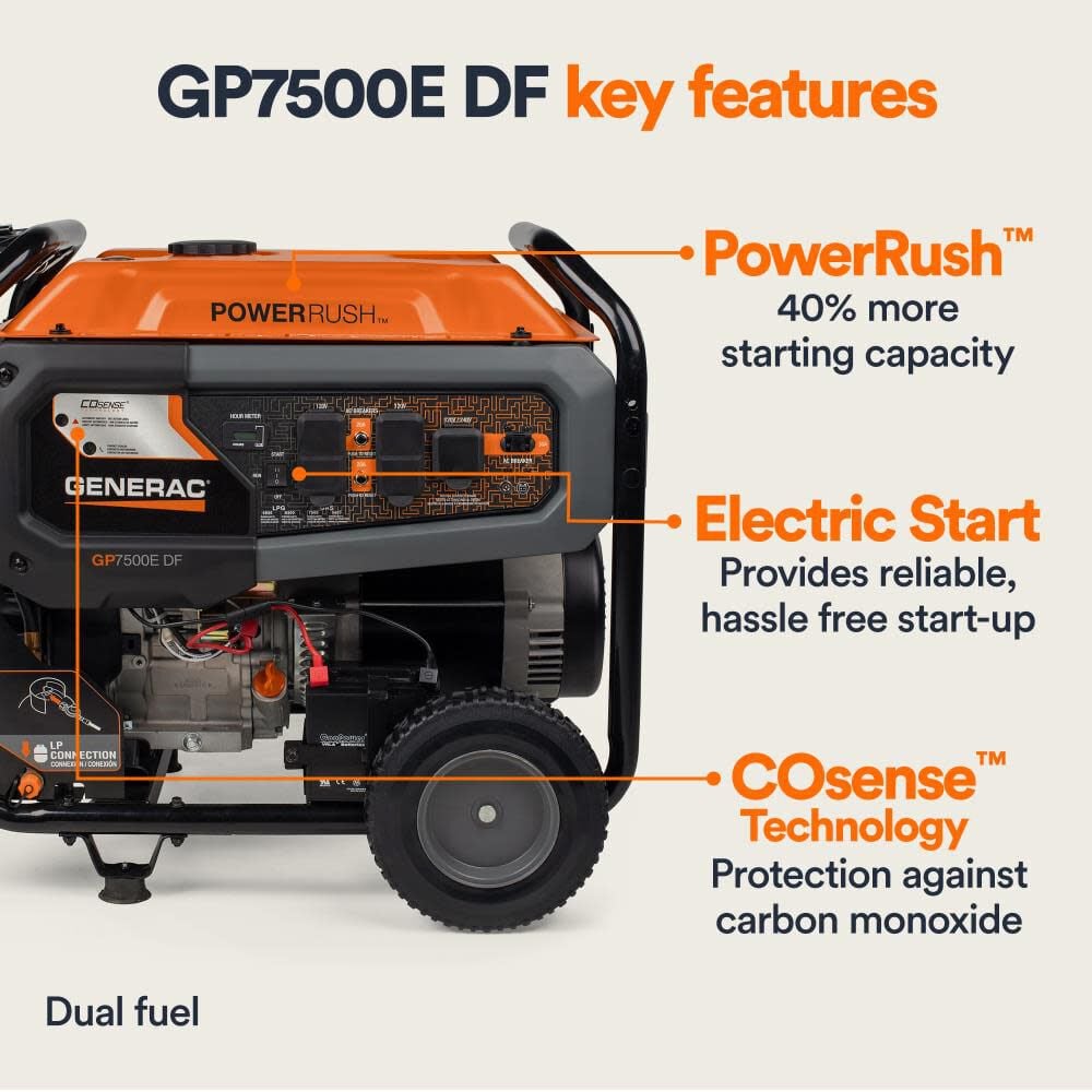 Generac 9,400 Watt Dual Fuel 49-State Portable Generator with COsense Technology, large image number 5