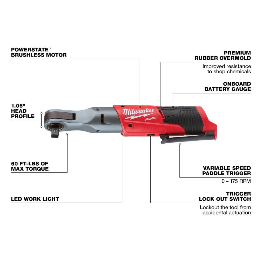 Milwaukee M12 FUEL 1/2 in. Ratchet (Bare Tool), large image number 3