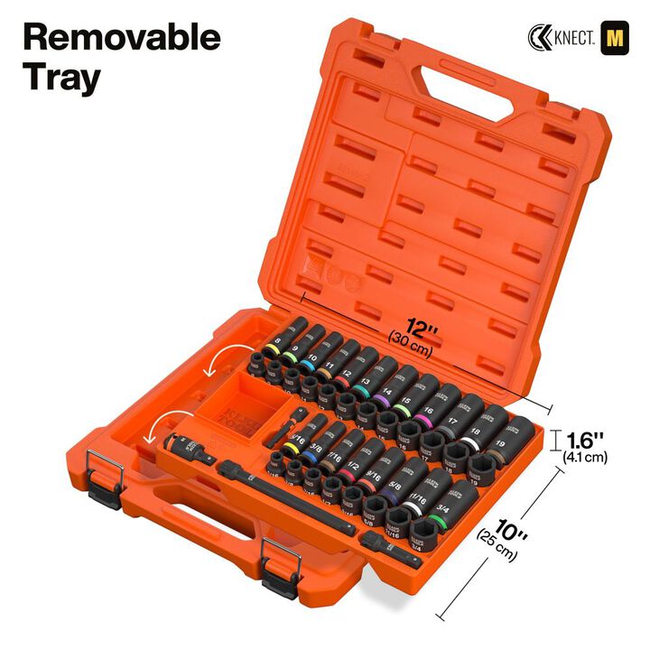 Klein Tools KNECT 3/8 Inch Deep and Shallow Impact Socket Set SAE and Metric 44 Pieces, large image number 4