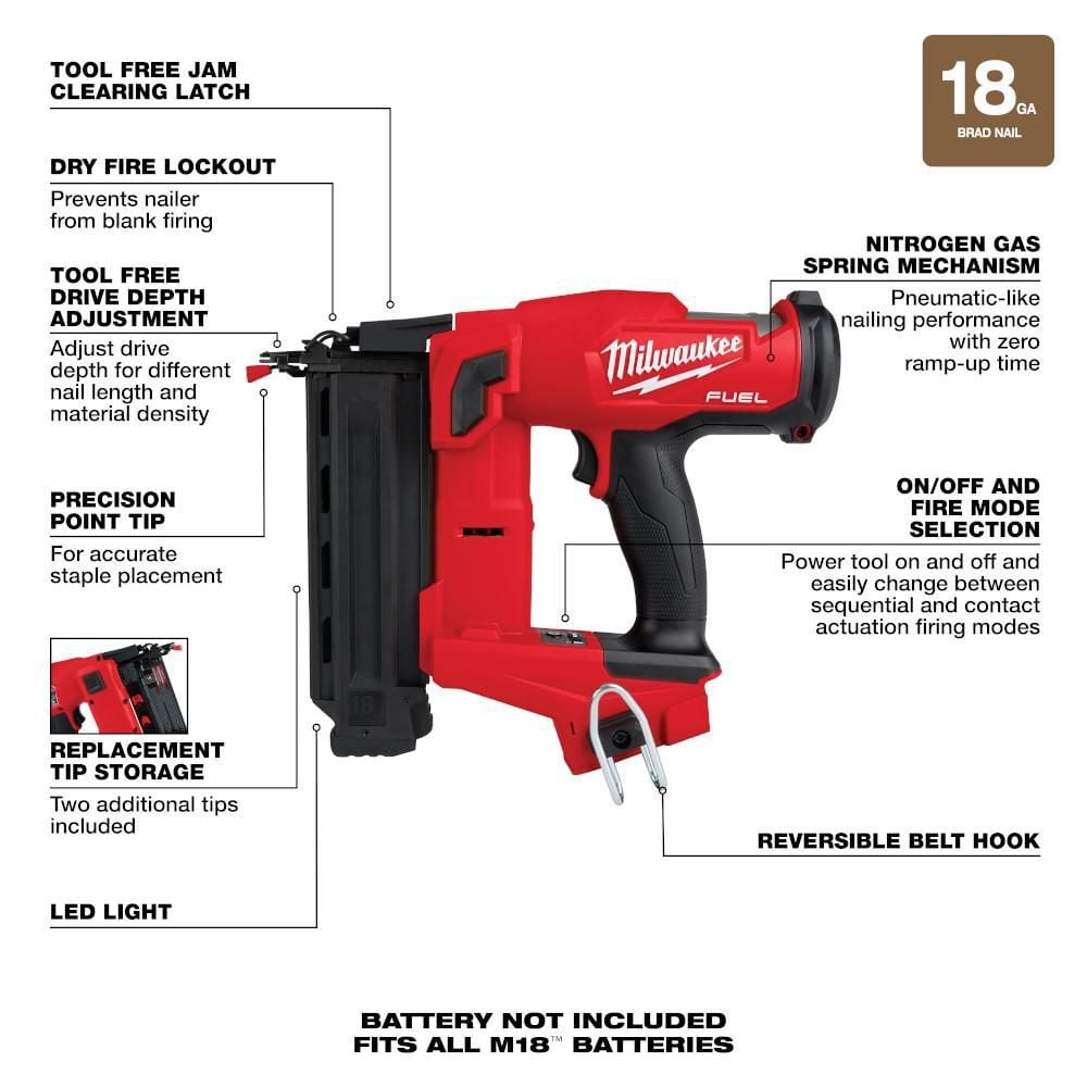 Milwaukee M18 FUEL 18 Gauge Brad Nailer (Bare Tool), large image number 8