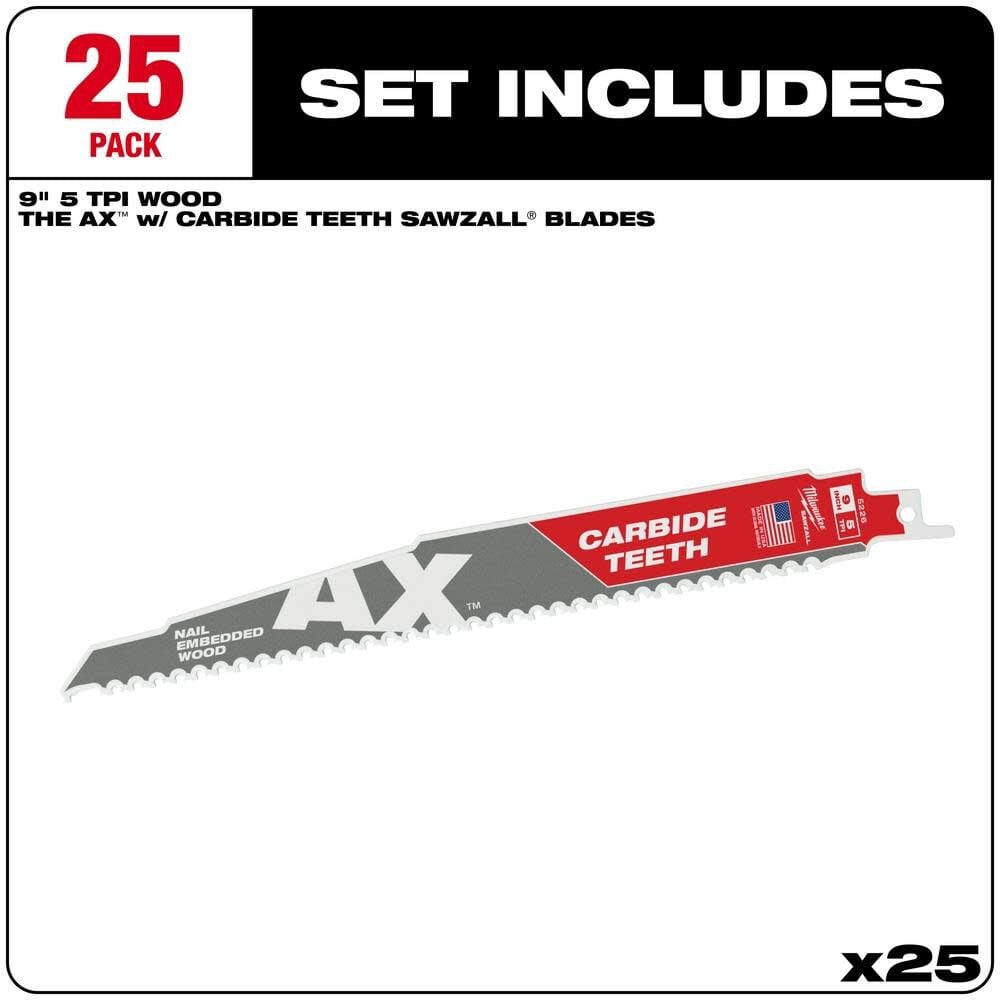 Milwaukee 9inch5 Tpi The Axtm With Carbide Teeth Sawzallr Blade 25pk 48 00 8526 Simolary simolary.com 6