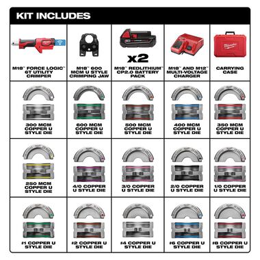 M18™ FORCE LOGIC™ 600 MCM Crimper Kit with #8 to 600 MCM Cu ...