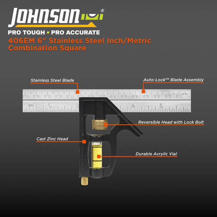 Johnson Level 6 In. Combination Square Metal Head Inch/Metric, large image number 1