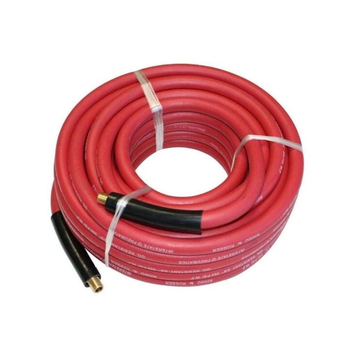 Interstate Pneumatics 1/2 In. x 50 Ft. 300 Psi Red Rubber Air Hose with 3/8 In. MNPT, large image number 0