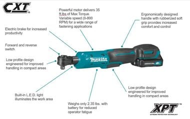 Makita 12V Max CXT 3/8in & 1/4in Sq Drive Ratchet (Bare Tool), large image number 1