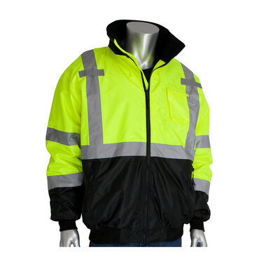 Protective Industrial Products ANSI R3 Black Bottom Bomber Jacket Hi Vis Lime Yellow Medium