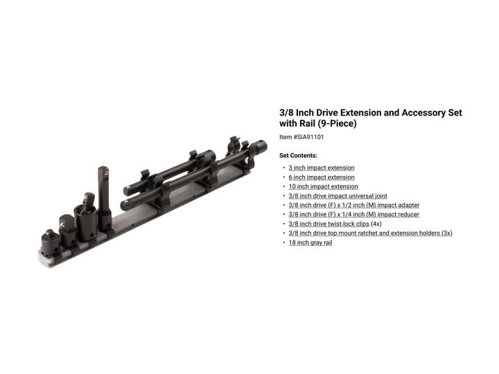 Tekton 1/4 3/8 1/2 Inch Impact Extension and Accessory Rails 17 Piece, large image number 2
